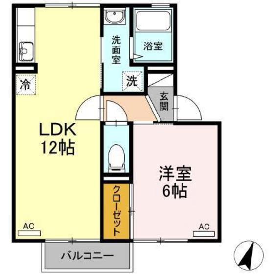 セジュール梅林(1LDK/1階)の間取り写真