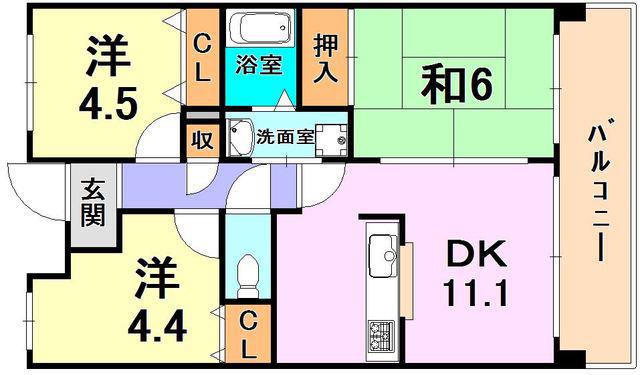 井吹東シティコート(3DK/2階)の間取り写真