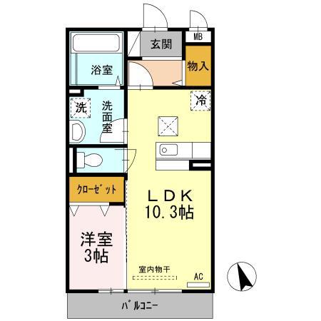 ノールリヴィエールドゥ(1LDK/1階)の間取り写真