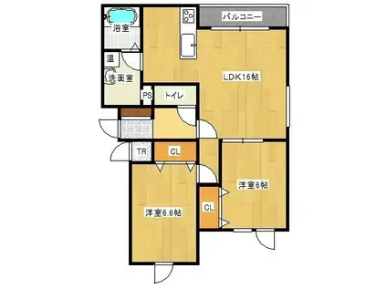 クレセルII(2LDK/3階)の間取り写真