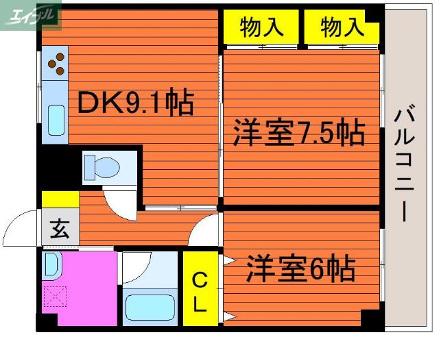 パレスマリソル(2DK/4階)の間取り写真