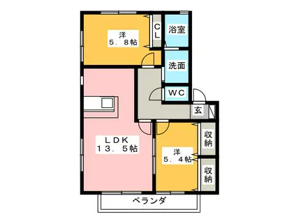 パナハイツクオーレA(2LDK/2階)の間取り写真