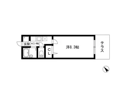 スプリングコート(1K/1階)の間取り写真