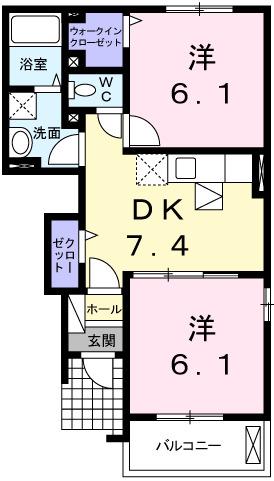 シンシンハウスB(2DK/1階)の間取り写真