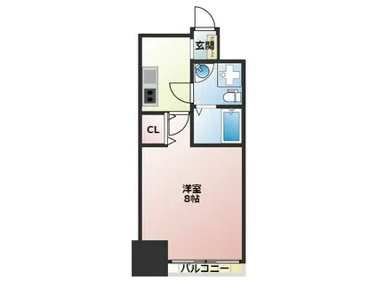 ラシュレエグゼ難波南(1K/14階)の間取り写真