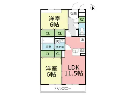 グレイスコート湘南(2LDK/2階)の間取り写真