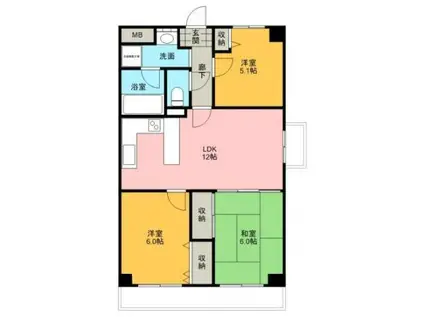 ロイヤルヴェール山下(3LDK/6階)の間取り写真