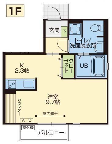 リベルタE(1K/1階)の間取り写真