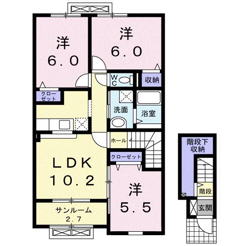 ドゥ・ファミーユA(3LDK/2階)の間取り写真