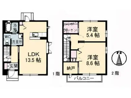 シャーメゾン落合南(2LDK/1階)の間取り写真