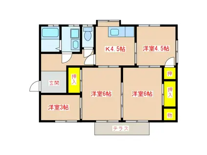コーポ竹之内2号棟(4K/1階)の間取り写真