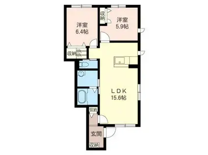 オーブII(2LDK/1階)の間取り写真