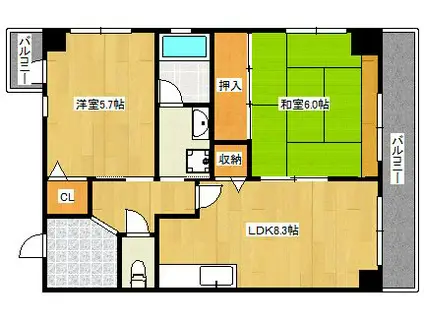 リーデルフェリア住之江(2LDK/3階)の間取り写真
