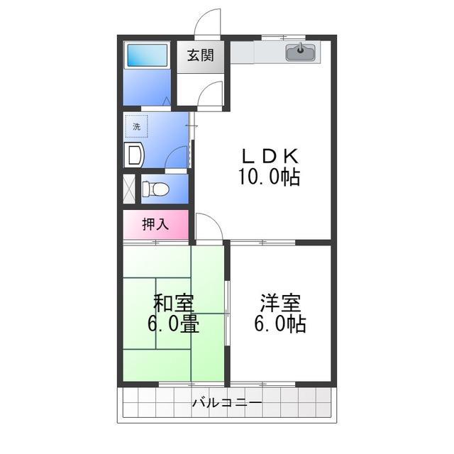 グリーンベルノモリ(2LDK/2階)の間取り写真