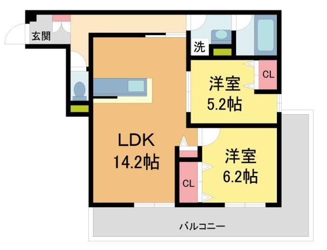 D-RESIDENCE荘園B(2LDK/2階)の間取り写真