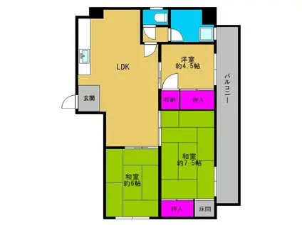 佐伯第1コーポラス(3LDK/4階)の間取り写真