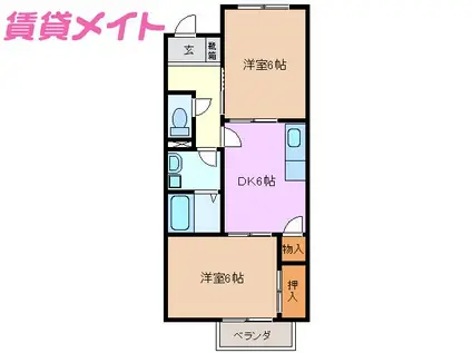 SURPLUSTWOピラカンサ(2DK/2階)の間取り写真