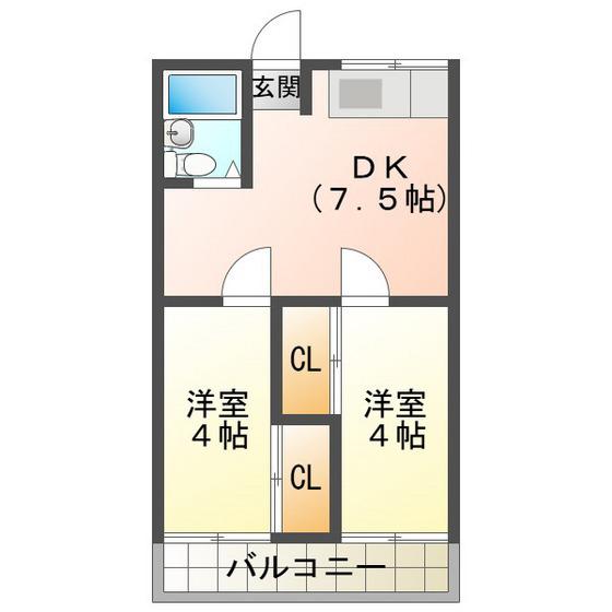 サンリッチ川北(2DK/3階)の間取り写真