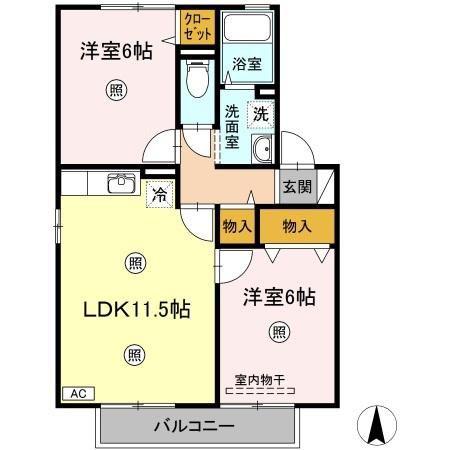 クラウディアB棟(2LDK/1階)の間取り写真