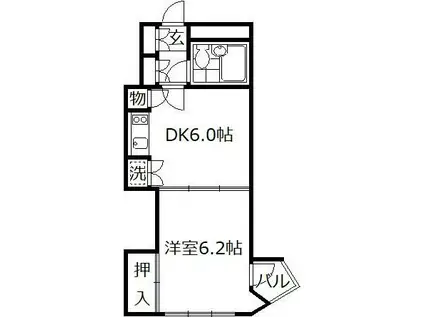 カゼッタ駒(1DK/2階)の間取り写真