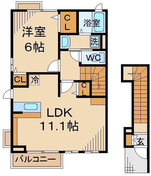 カルムB(1LDK/2階)の間取り写真