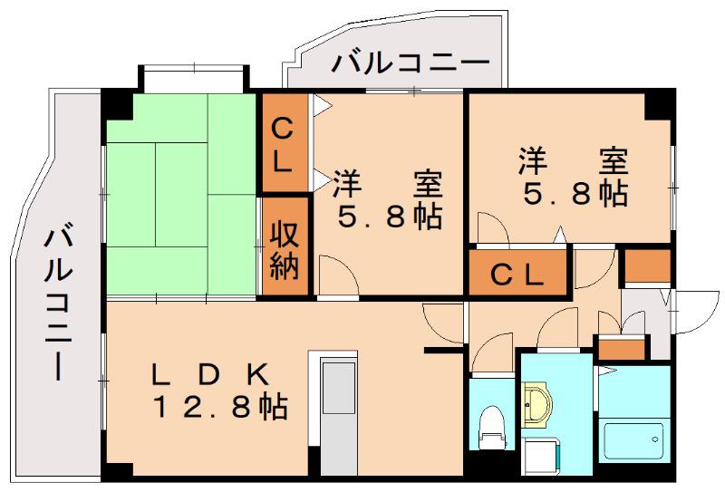 プレミール拾六町(3LDK/2階)の間取り写真