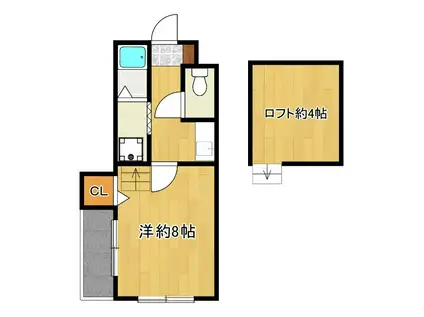 サンクィーン弐番館(1K/2階)の間取り写真