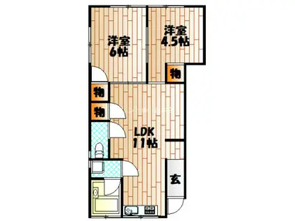 グリーンハイツ別院(2LDK/1階)の間取り写真