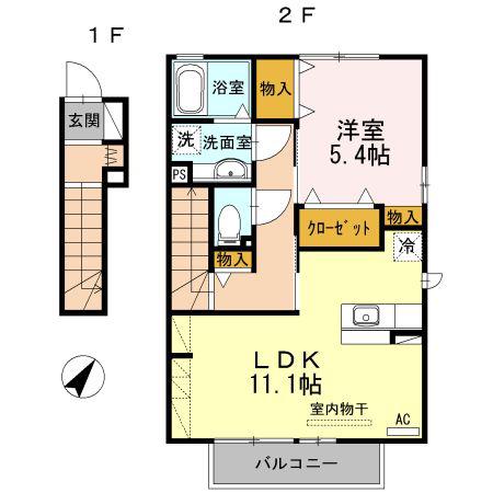 ウィット蔵子(1LDK/2階)の間取り写真