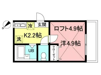 CASA DEL SOLE IKUTA(1K/2階)の間取り写真