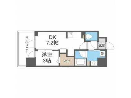 アーバネックス新町(1DK/12階)の間取り写真