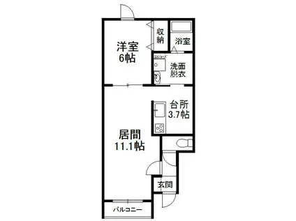 BAOBAB新緑通(1LDK/3階)の間取り写真