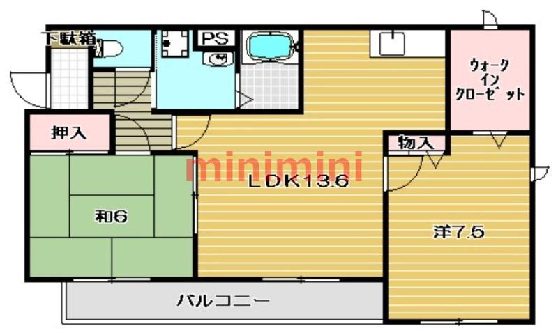 カーサシプリ(2LDK/1階)の間取り写真