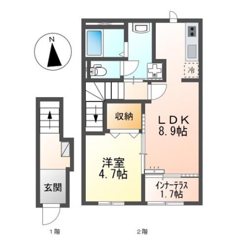 シャイン・ウエスト(1LDK/2階)の間取り写真