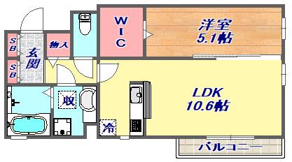 マルベリー甲南山手(1LDK/1階)の間取り写真