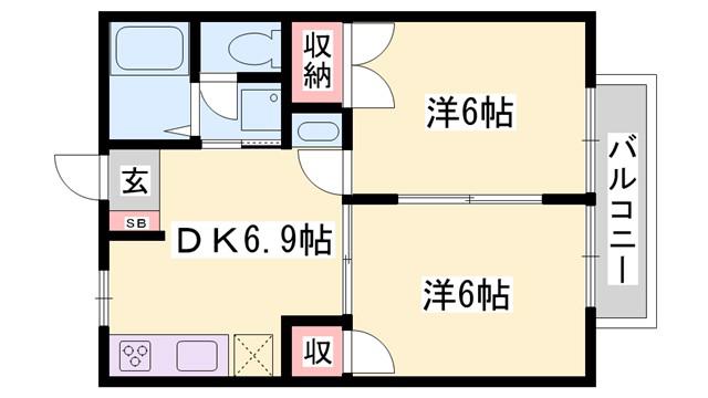 サンコートB(2DK/1階)の間取り写真