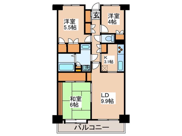 グリーンフォレスト宮前平(3LDK/1階)の間取り写真