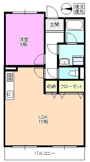 LIMPIAベルフラワー藤森(1LDK/2階)の間取り写真