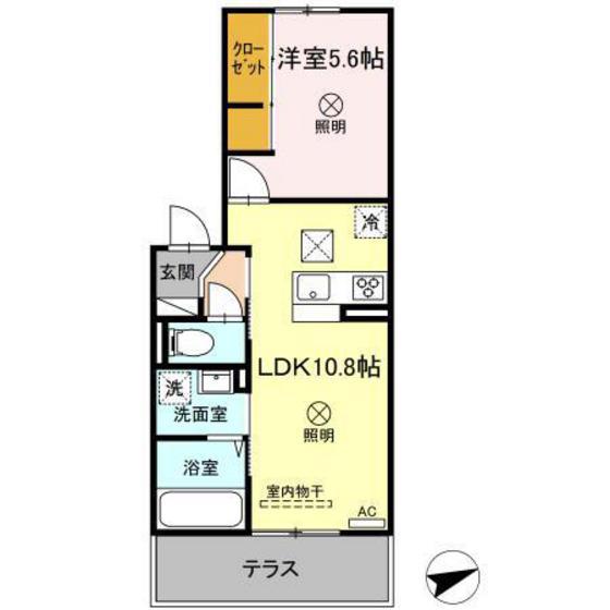 グリーンウイング(1LDK/1階)の間取り写真