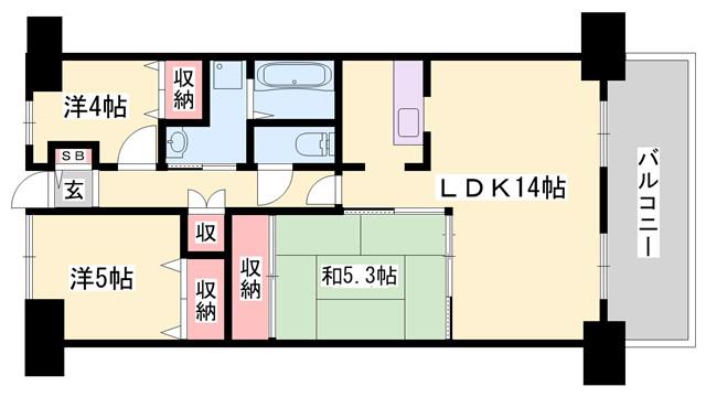 ライオンズマンション姫路市役所前(3LDK/5階)の間取り写真