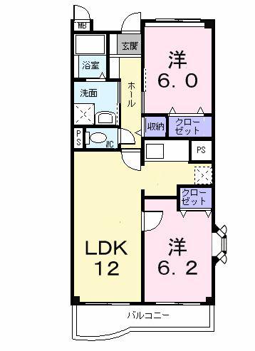 プリムヴェール(2LDK/1階)の間取り写真