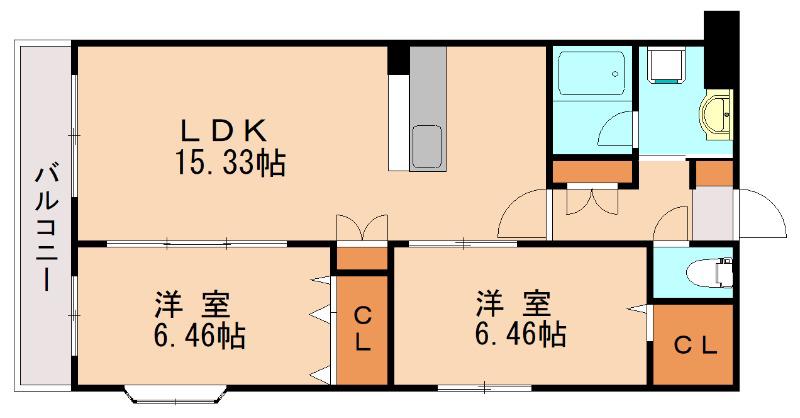 アンビシャス・II(2LDK/1階)の間取り写真