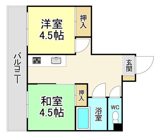 エルモス若松(2DK/1階)の間取り写真