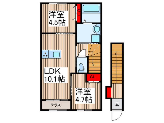 レヴメゾン神山弐番館(2LDK/2階)の間取り写真