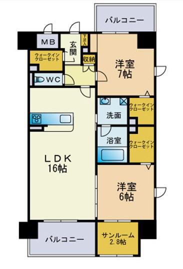 ラ・シルフィード博多駅南(2LDK/12階)の間取り写真