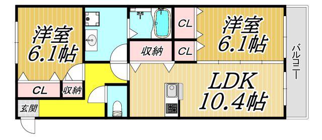 ソラーレ名神町(2LDK/3階)の間取り写真