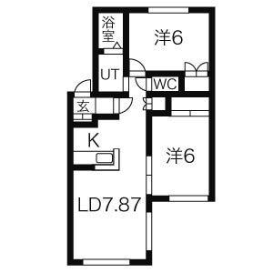 ジョイパレス八軒(2LDK/2階)の間取り写真