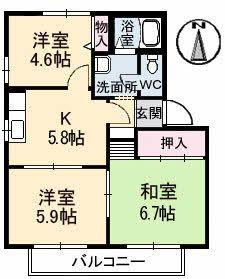 ベルエアF棟(3K/1階)の間取り写真