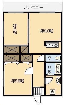 シャンテ長沼(2LDK/3階)の間取り写真
