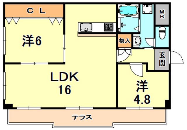 ユニーブル六甲南棟(2LDK/1階)の間取り写真